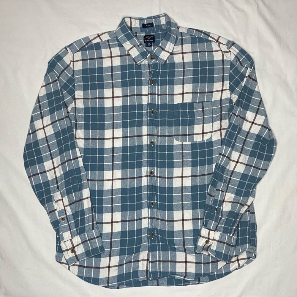 J.Crew Flannel Shirt Button Up Plaid Slim Fit Long Sleeve Blue Men’s Large L